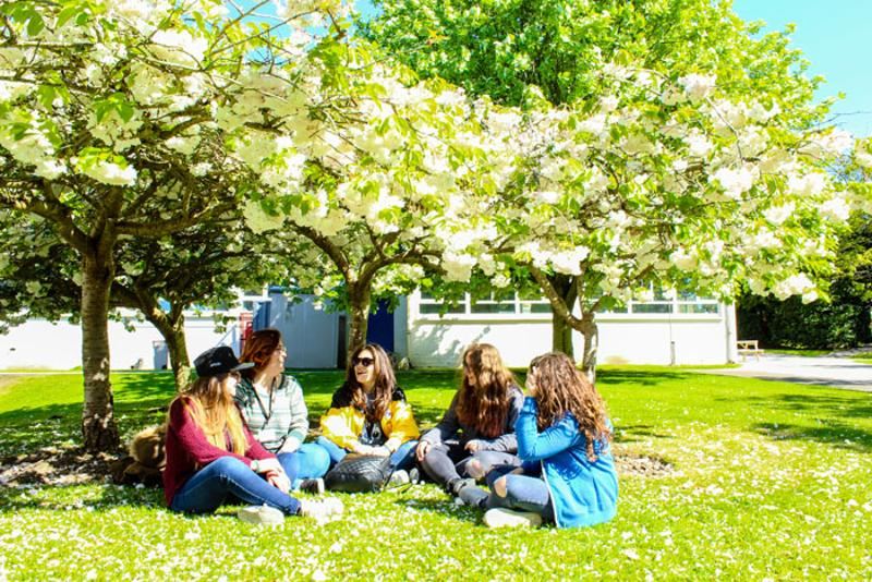 cinco meninas a conviver ao ar livre no curso de linguas em Dublin