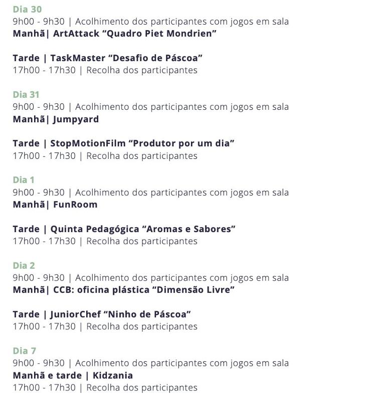 Planificação da Semana