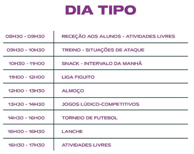 Programa detalhado do horário do campo de férias de futebol da Páscoa em Lisboa