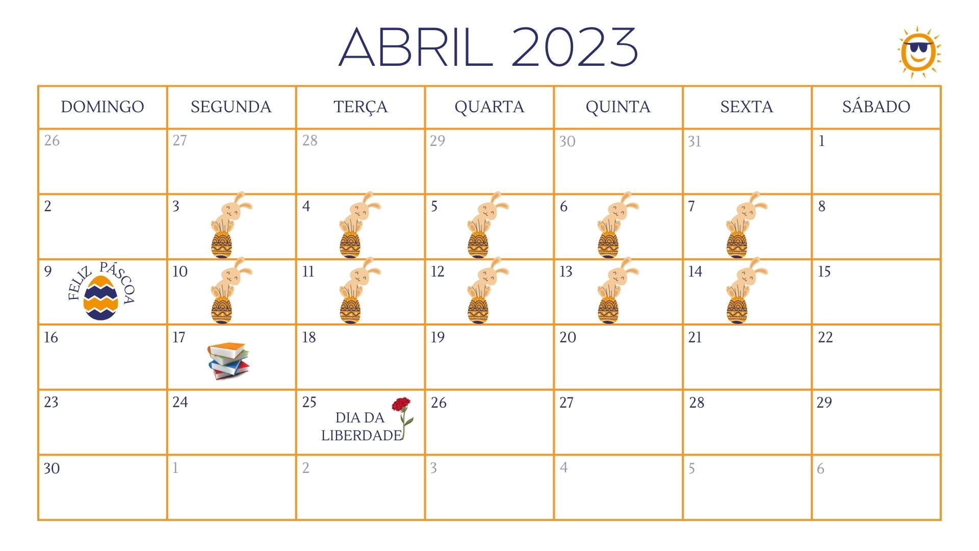 calendário escolar de abril
