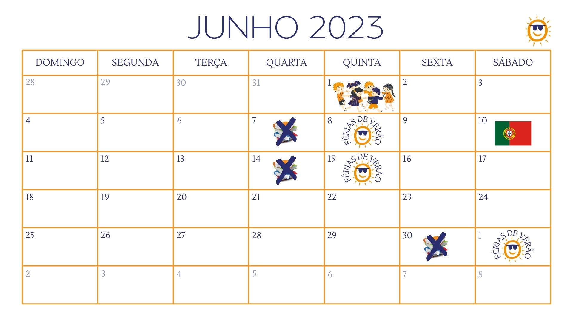 calendário escolar de junho